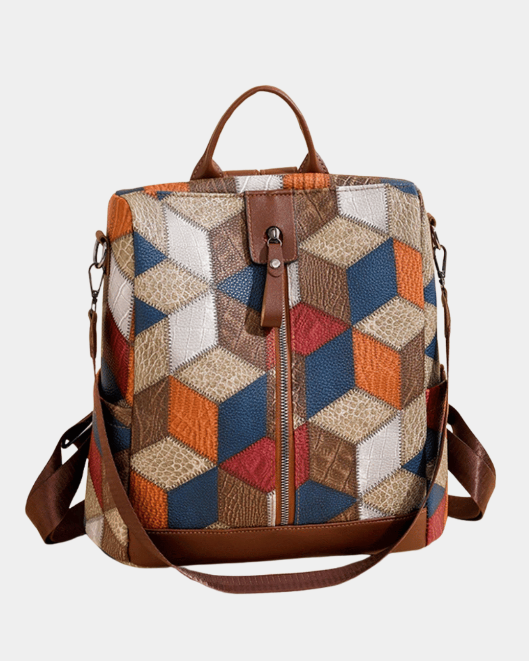 Mochila de couro com estampa geométric