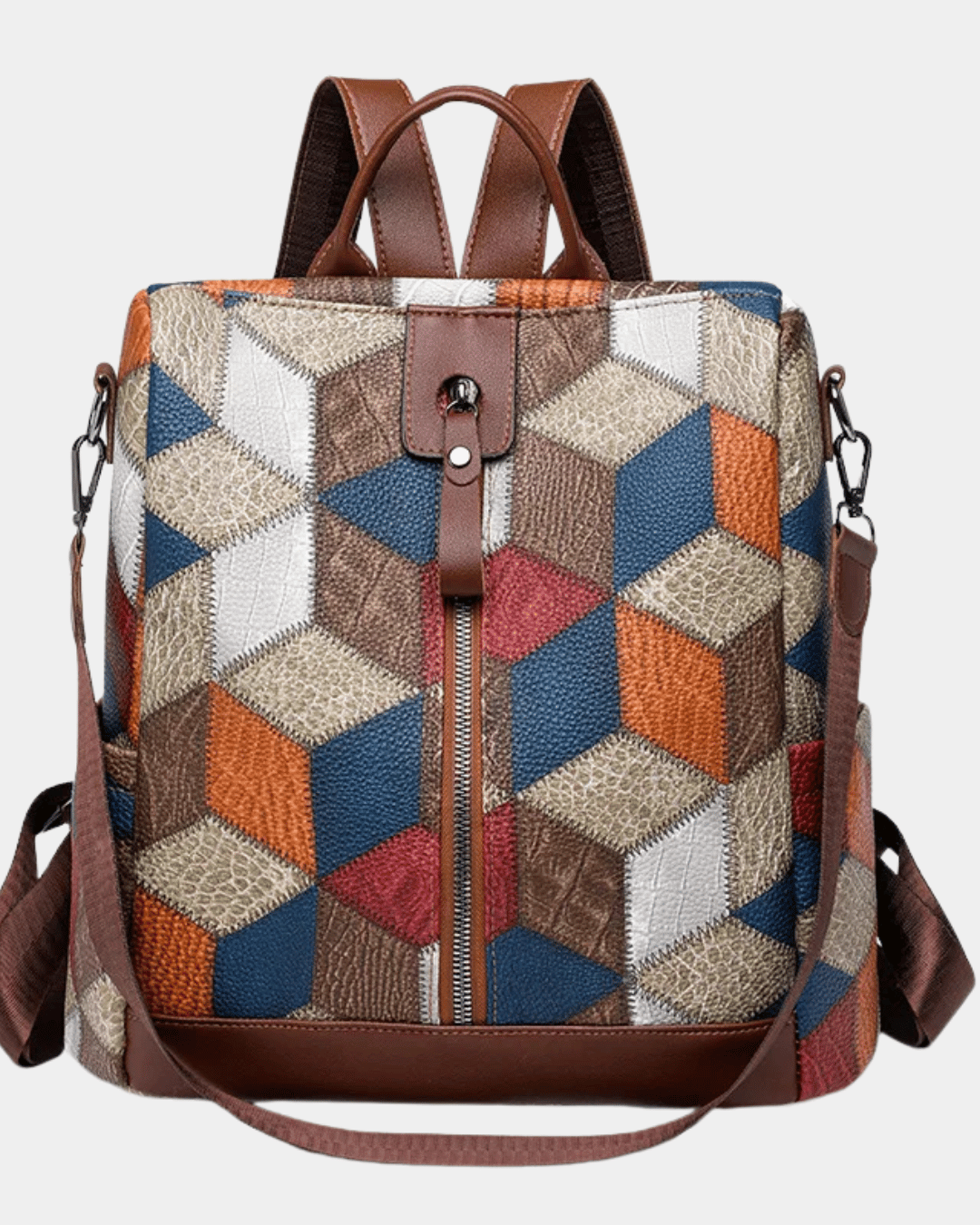 Mochila de couro com estampa geométric