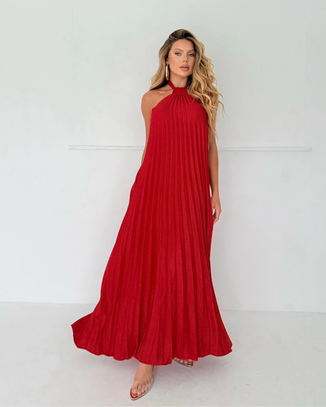 Vestido Suellen longo plissado