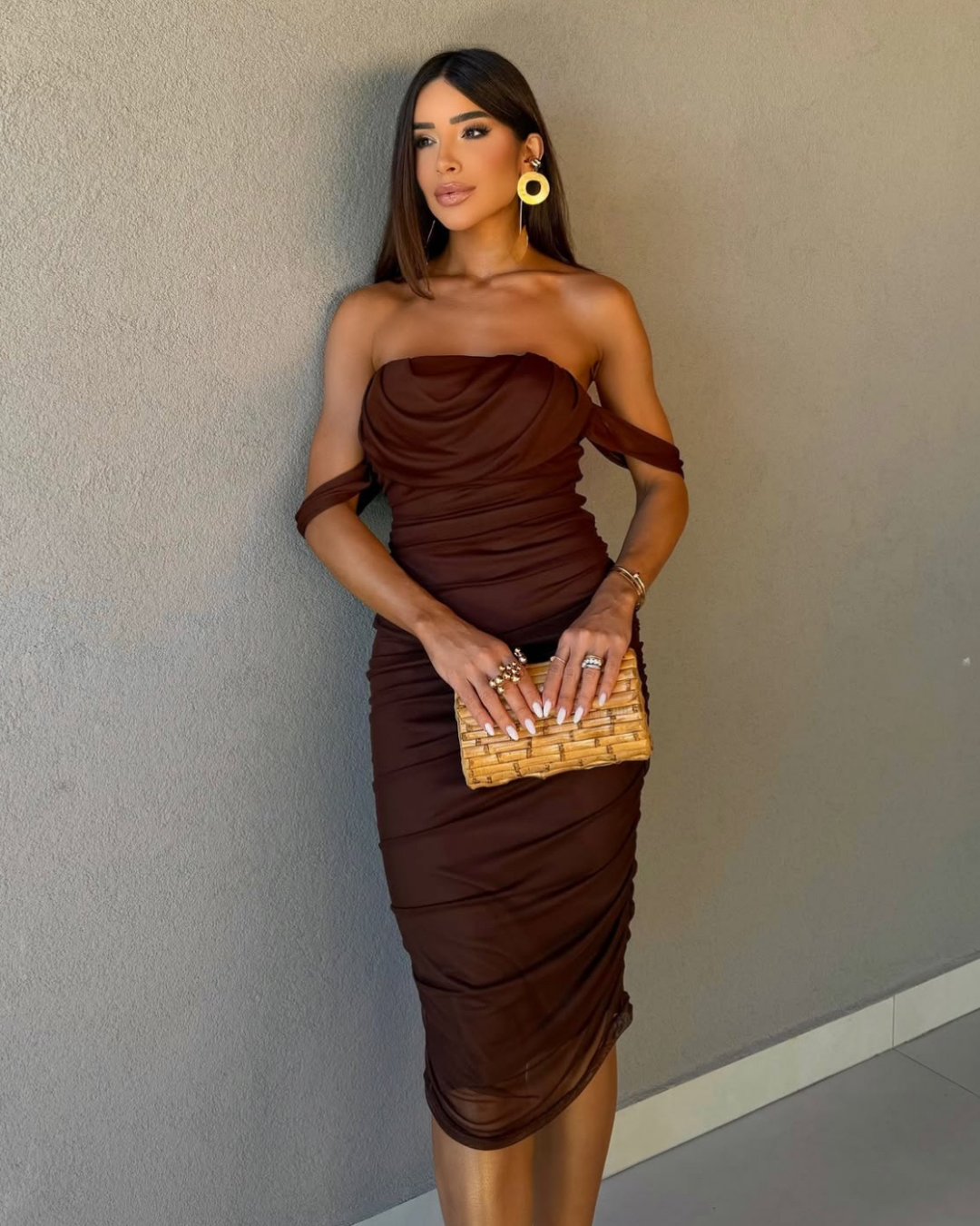 Vestido Soraia Midi drapeado tecido premium