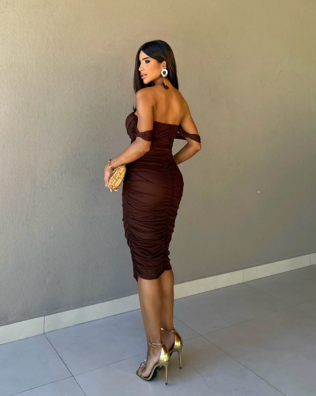 Vestido Soraia Midi drapeado tecido premium