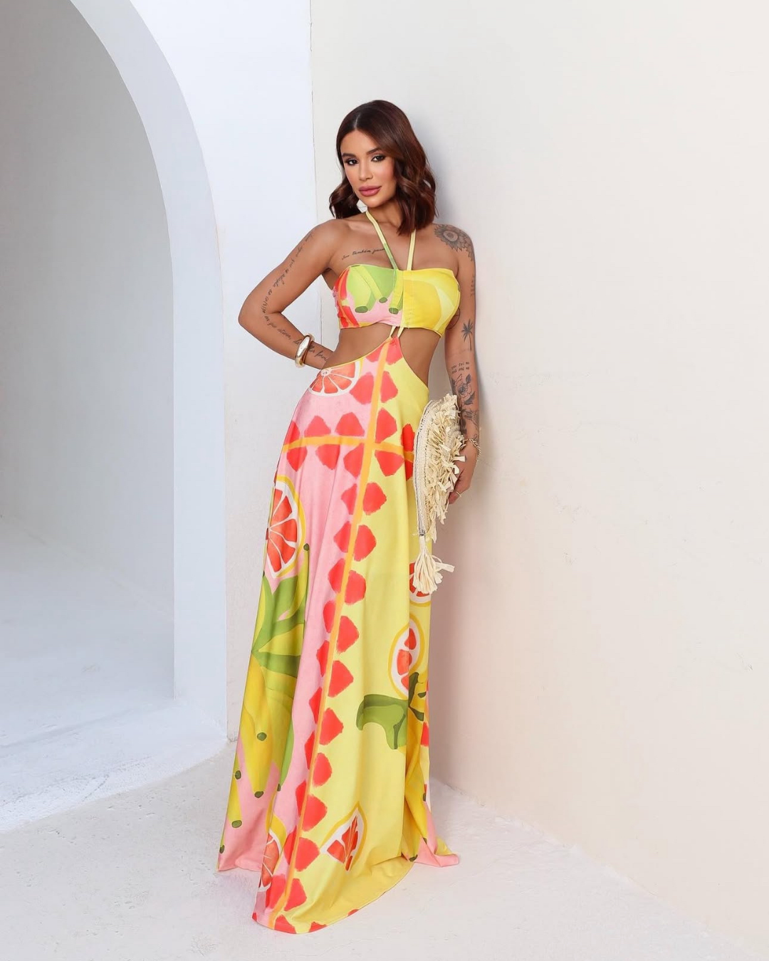 Vestido longo Bianca Santos em tecido poliamida premium