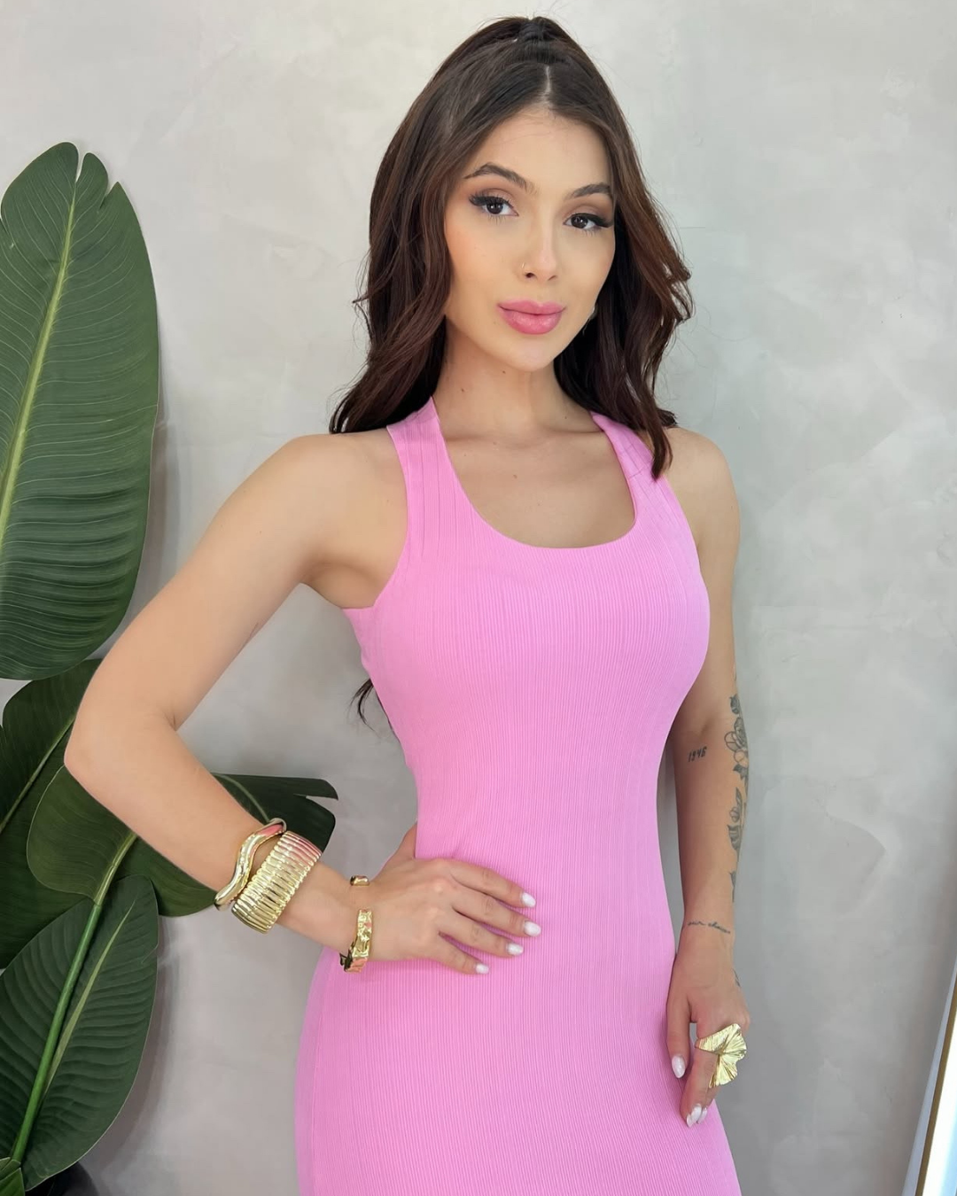 Vestido longo Sabrina em tecido canelado premium