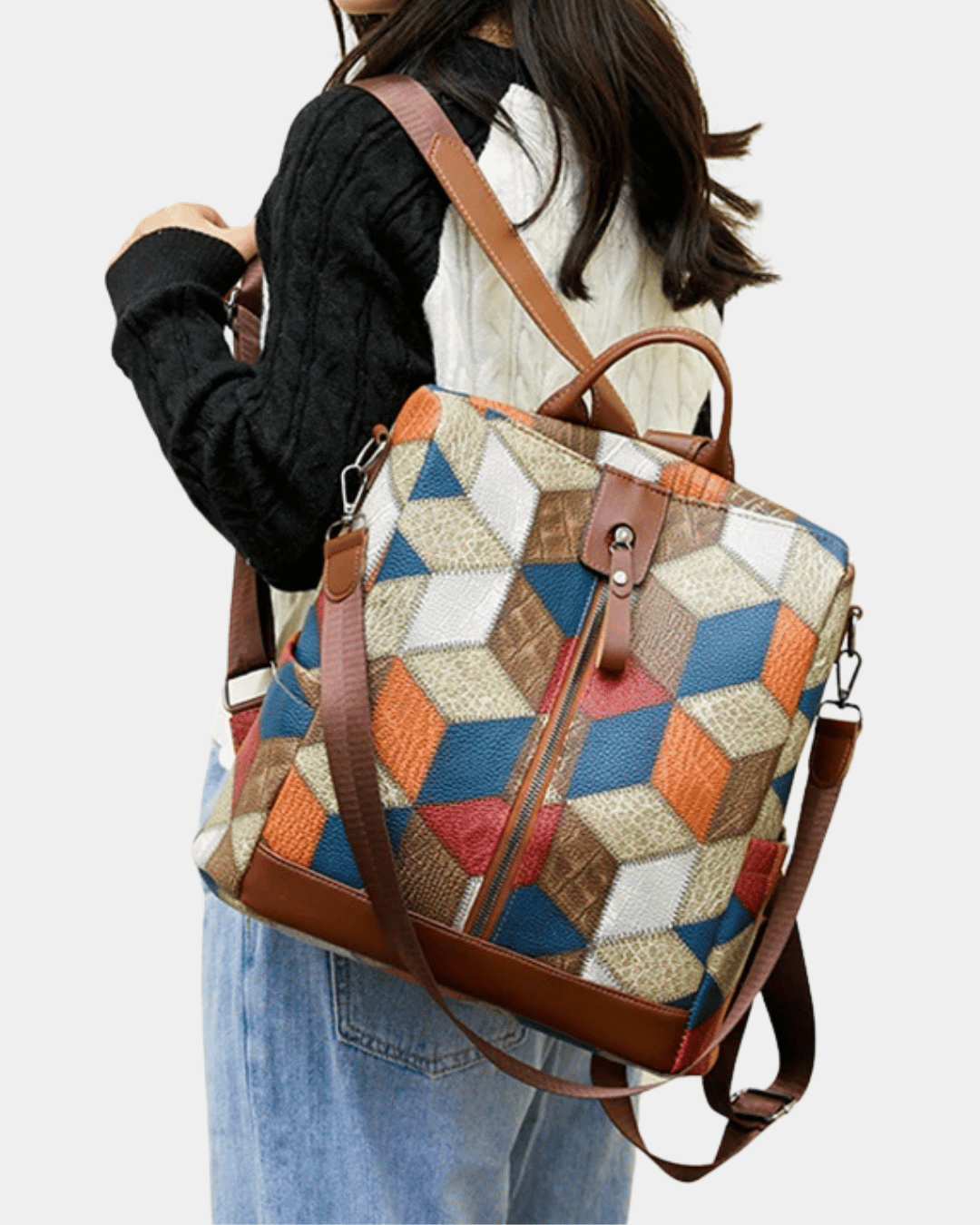 Mochila de couro com estampa geométric