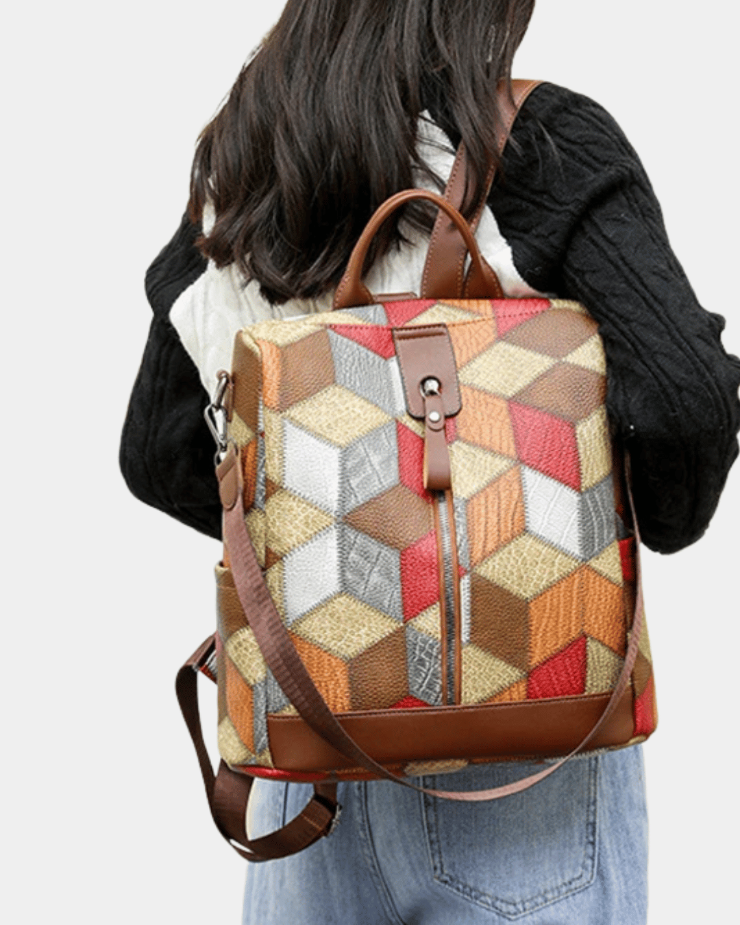 Mochila de couro com estampa geométric