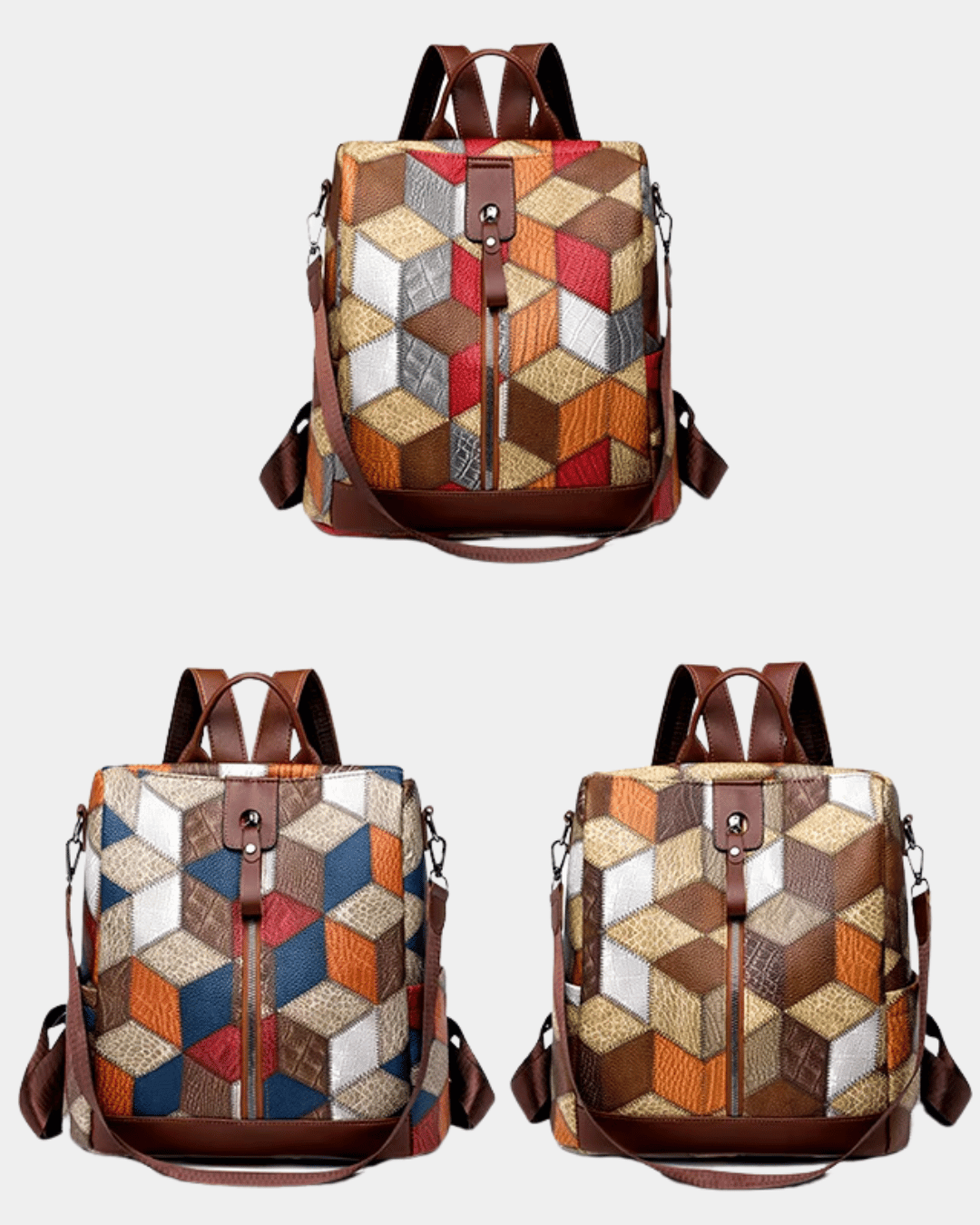 Mochila de couro com estampa geométric