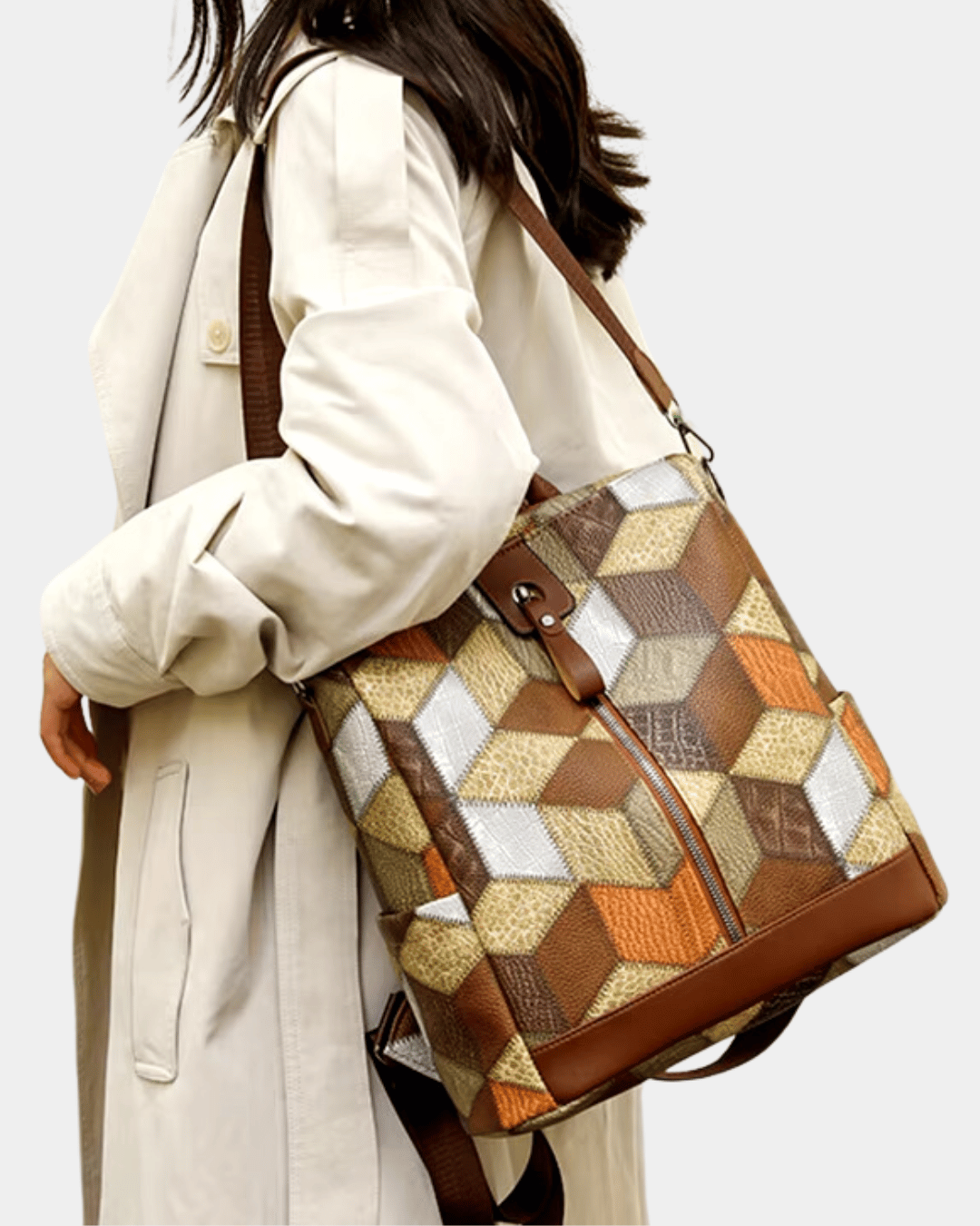 Mochila de couro com estampa geométric