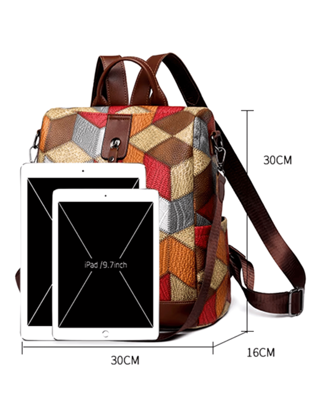 Mochila de couro com estampa geométric