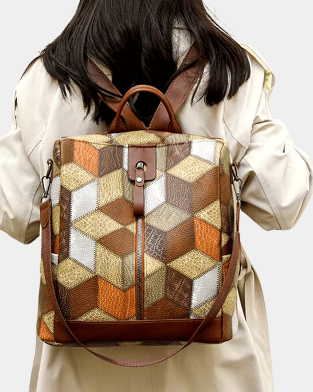 Mochila de couro com estampa geométric