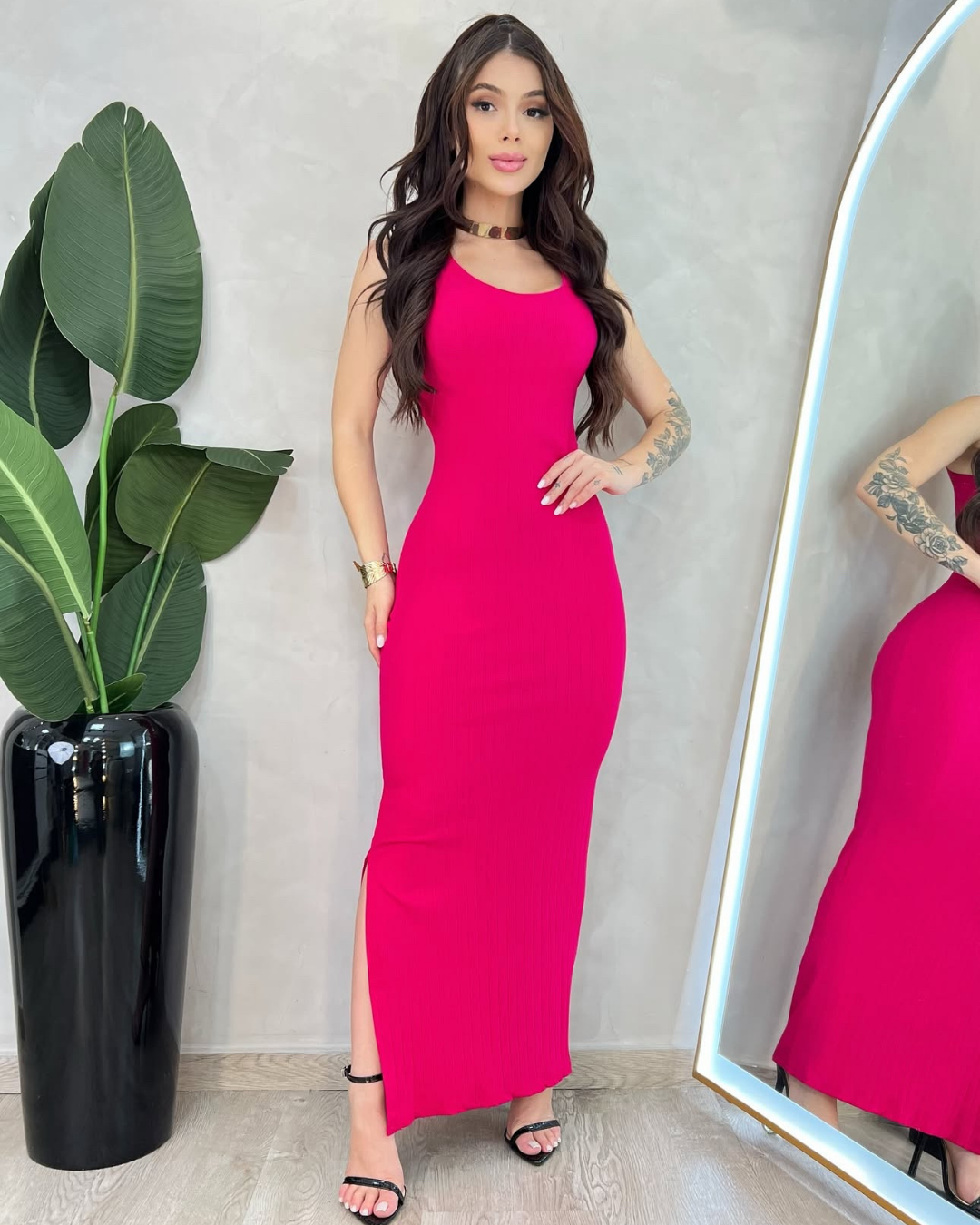 Vestido longo Amora em tecido canelado premium
