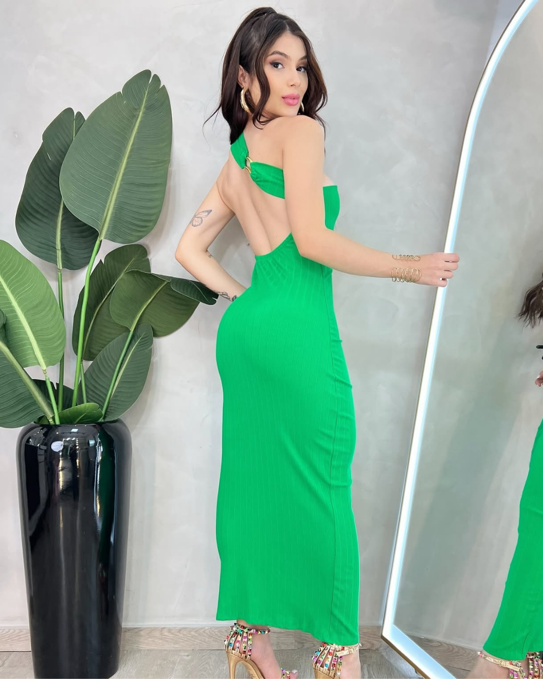 Vestido longo Carol em tecido canelado premium